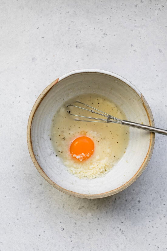egg, pasta water and parmesan cheese