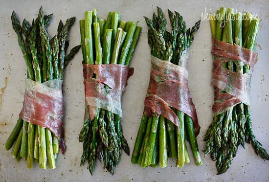 Speaking of spring, the sweetness of asparagus! Roasted bunches of asparagus wrapped in prosciutto are a simple and elegant side dish perfect for Easter.