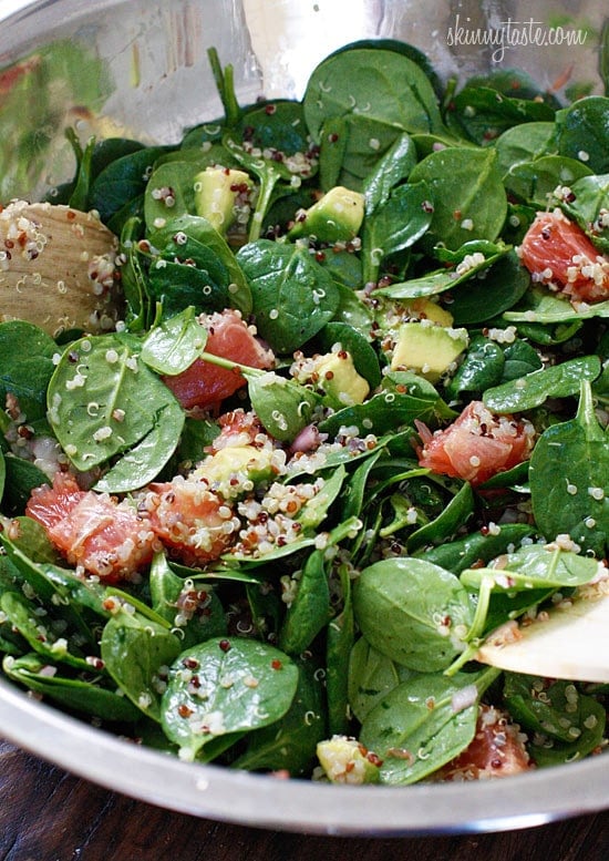 This Quinoa Salad with Spinach Grapefruit and Avocado is loaded with vitamin C, A, Potassium and good heart-healthy fats!!