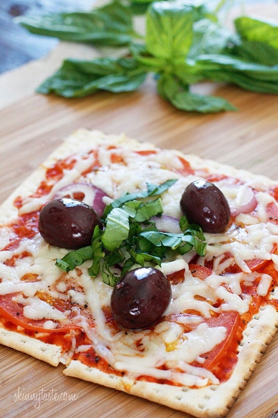 A matzo cracker makes a great base for a pizza that kids and adults will love for Passover! Top it with your favorite vegetables and cheese and you have yourself a quick meal.