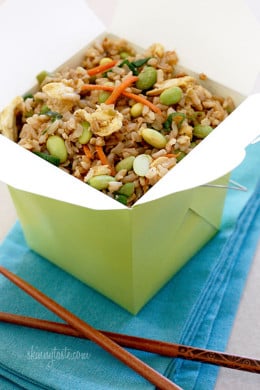 Make a healthier version of your favorite take-out with this Asian edamame fried rice! I'm a sucker for Chinese fried rice, but who knows how much oil is added when you order it out. Making it yourself is healthier and easy to do.