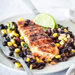 Spiced Rubbed Grilled Salmon with Black Beans Corn Salsa