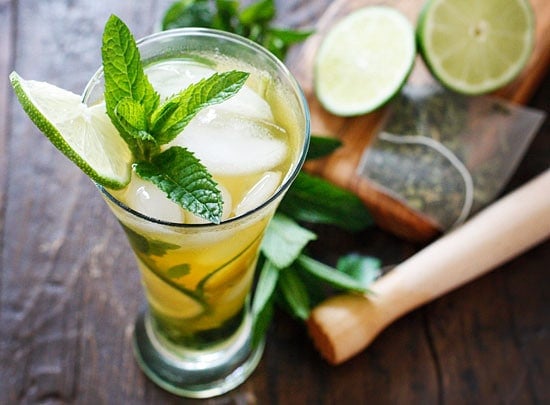 The perfect summer cocktail, a cross between a tall glass of fresh brewed iced green tea and a mojito! I think this is going to be my signature drink all summer, it's icy cool, and has the added bonus of antioxidant rich green tea.