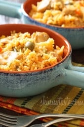 Mom's Spanish chicken and rice, otherwise known as arroz con pollo is a delicious one pot meal the whole family will love.