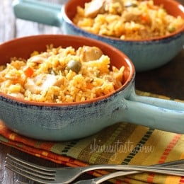 Mom's Spanish chicken and rice, otherwise known as arroz con pollo is a delicious one pot meal the whole family will love.