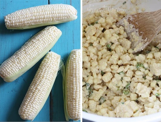 Sweet summer corn lightly coated with lime infused mayonnaise, a touch of hot chili powder and cojita cheese. Also known as the Mexican street corn salad, elote