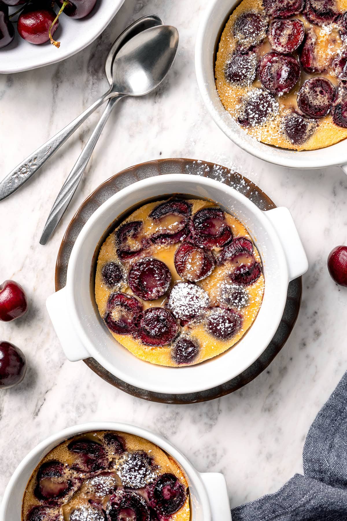 3 ramekins of cherry clafoutis.