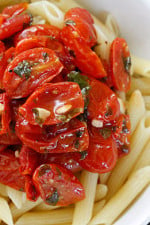When grape tomatoes are overflowing in your garden, whip up a quick, easy tomato sauce! Grape or cherry tomatoes sauteed with olive oil, garlic and fresh herbs are perfect over pasta, grilled chicken or fish.