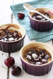 This simple Cherry Custard dessert is similar to a French Clafoutis, only made lighter and served in individual ramekins for better portion control.