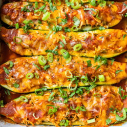 Chicken Enchilada Stuffed Zucchini Boats