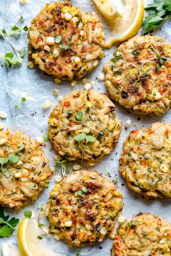Deliciously Baked Corn and Crab Cakes made with lump crab and sweet summer corn. Bake them in the oven or air fryer!