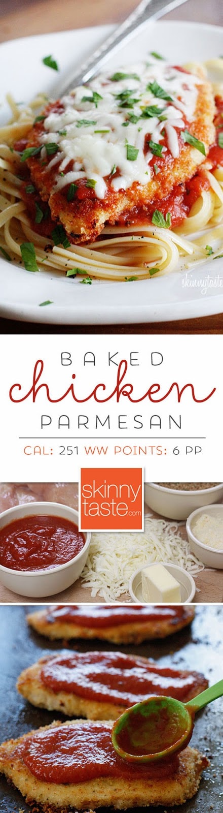 Baked Chicken Parmesan is kid-friendly and much healthier than frying! 