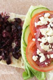 If you love a Greek Salad, then you'll love this sandwich. Crisp Romaine lettuce, tomatoes, cucumbers, kalamata olives, feta cheese and red onion on ciabatta bread with a touch of oil and red wine vinegar.