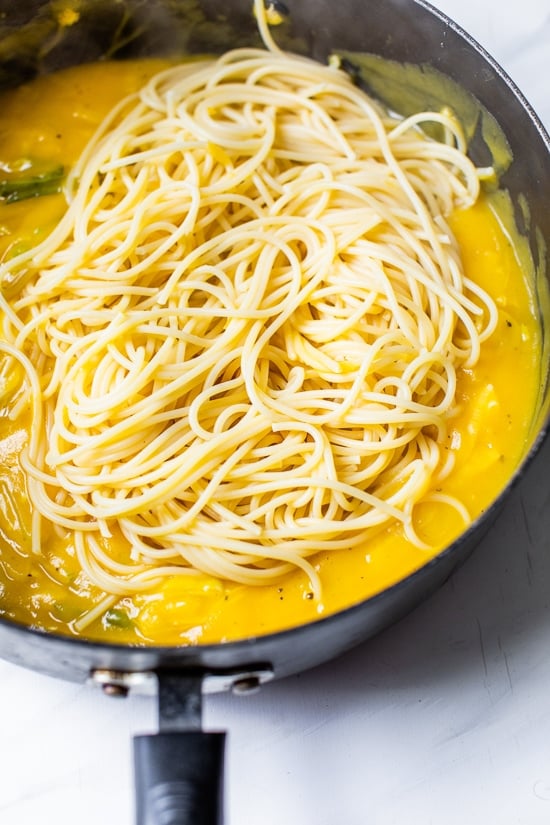 Something magical happens to pasta when you combine spaghetti with a creamy butternut sauce made with leeks, sage, garlic and Parmigiano Reggiano. You'll swear this is full of cream and butter, but it's not!