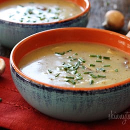 A velvety, creamy mushroom soup that is low in fat, yet rich in flavor. Perfect for lunch with a sandwich on the side, or makes a lovely first course for dinner.