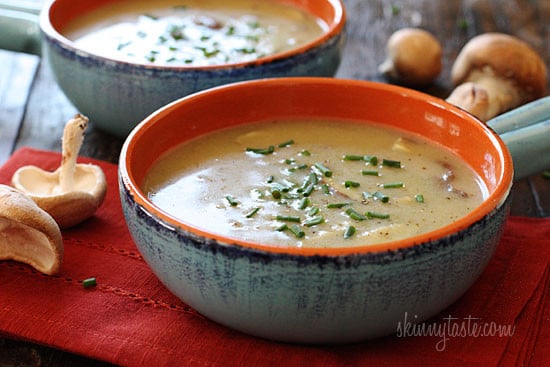 A velvety, creamy mushroom soup that is low in fat, yet rich in flavor. Perfect for lunch with a sandwich on the side, or makes a lovely first course for dinner.