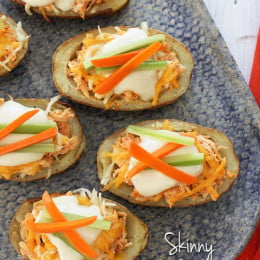 These potato skins are stuffed with shredded buffalo chicken breast made in the crock pot, topped with melted cheese, blue cheese dressing, carrots and celery – they are seriously delicious! What's football without the appetizers. 