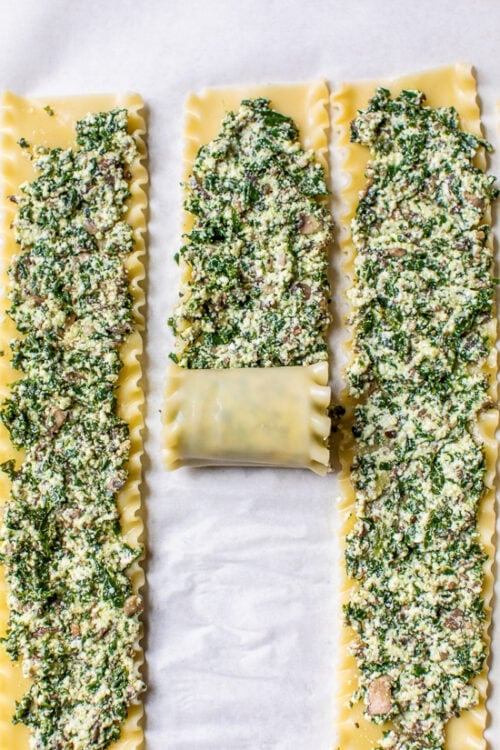 Rolling Mushroom Kale Lasagna Rolls