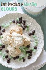 Easy light and airy cookies made with only 5 ingredients! If you like the combination of mint chocolate chip, then you'll love these little meringue clouds.