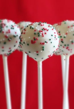 These Skinny Cake pops are made lighter by using a box cake mix, egg whites and fat free Greek yogurt – no oil, no butter required!