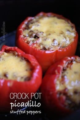 Leftover picadillo and brown rice makes a super easy second meal, all in the CrockPot. Stuffed peppers topped with melted cheddar or Monterey Jack cheese and you'll have a delicious dinner without much fuss -a complete meal-in-one.