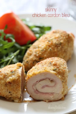 This healthy Chicken Cordon Bleu recipe is a family favorite! Stuffed with ham and cheese then breaded and baked in the oven or made in the air fryer.