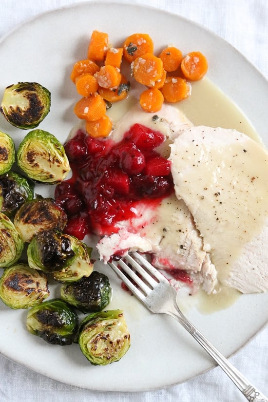 Healthy turkey dinner on a plate.