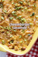 Kid-friendly and delicious! If you're a cheeseburger lover, and the thought of ground beef, tomatoes, pickles and cheese tickles your fancy, then this truly American, comforting Cheeseburger Casserole is for you!