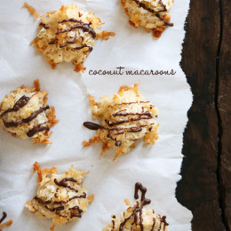 Last yaI took last year's plain coconut macaroons and drizzled them with a little chocolate to satisfy my craving. I reduced the sugar a little to compensate for the chocolate and drizzled some chocolate over them once they were done.ear I posted a recipe for plain coconut macaroons, but this year I was craving them drizzled with a little chocolate, so I reduced the sugar a little to compensate for the chocolate and drizzled some chocolate over them once they were done.