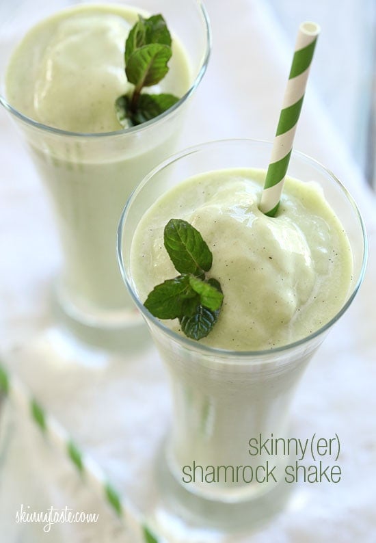 Confession, I've never had a shamrock shake from McDonald's. But I love the idea of a green minty milkshake for St Patrick's Day, so I set out to make my own, with a bit less fat and calories.