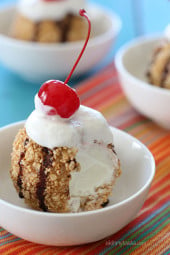 Fried Ice Cream, a dessert made from a breaded scoop of ice cream that is typically quickly deep-fried, creating a crispy shell around a cold scoop of ice cream. This lighter version isn't fried, but oh-my-word, I can't tell you how good this is!