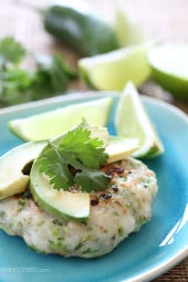 These shrimp cakes are light and delicious, made with jalapenos, scallions, and cilantro then topped with a little fresh lime juice and a few slices of avocado.