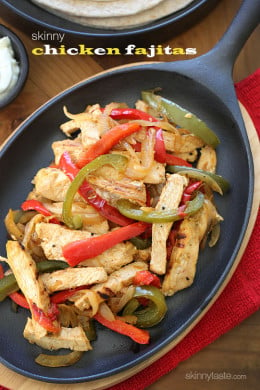 Lean strips of chicken breast, bell peppers and onions served sizzling hot with warm tortillas and shredded cheese. If this is your idea of delicious, you are not alone!