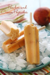 These peaches and cream popsicles made with juicy, ripe peaches, yogurt, almond milk and almond extract make a wonderful treat on a hot summer day like today.
