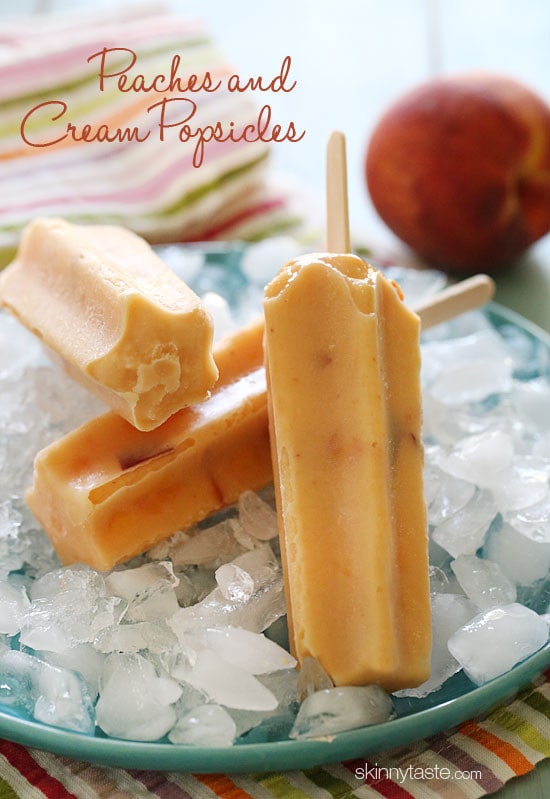 These peaches and cream popsicles made with juicy, ripe peaches, yogurt, almond milk and almond extract make a wonderful treat on a hot summer day like today.