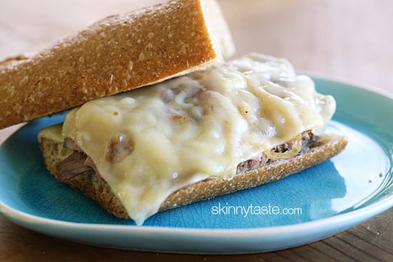 If only this photo could capture just how incredibly delicious this garlic infused roast beef sandwich is with melted Swiss cheese and sweet caramelized onions!