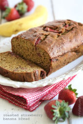 Roasted Strawberry Banana Bread is moist and delicious, made with ripe bananas and roasted strawberries, which brings out the sweetness of the berries.