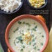 A comforting creamy corn soup made with fresh sweet summer corn, low fat milk, thickened with a potato and topped with crumbled queso fresco and fresh cilantro.