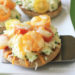 Easy open faced egg and tomato breakfast melts – Sandwiches made on whole wheat English muffin, egg whites and scallions, topped with tomatoes and melted cheese.