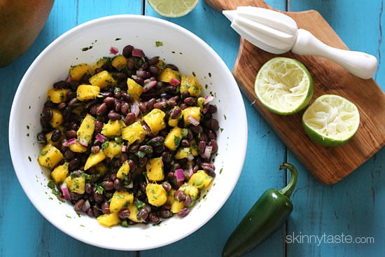 Grilled chicken breast, seasoned with cumin, spices and topped with a fresh salsa made with sweet mango, protein-rich black beans, lime and cilantro for flavor.