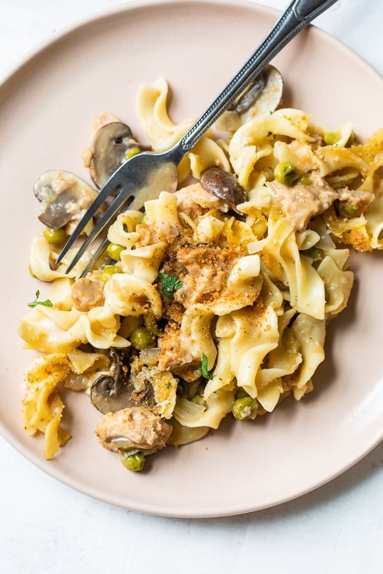 Homemade classic tuna noodle casserole, the quintessential American dish made from scratch and under $10 to make, the kids love it!