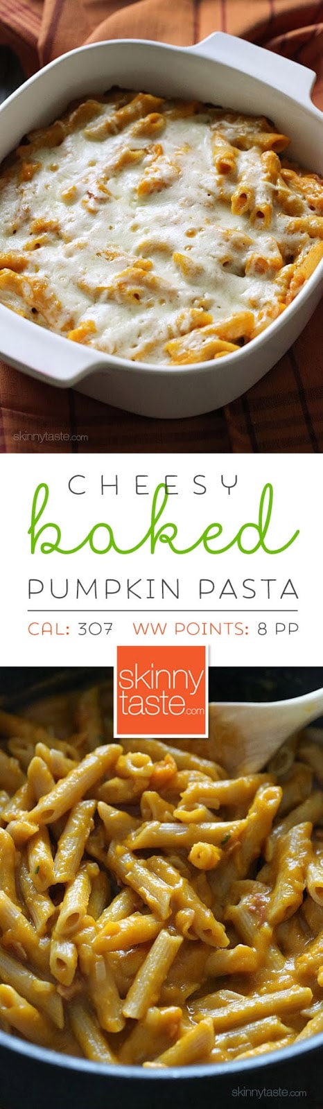 Cheesy Baked Pumpkin Pasta – the dish that got my family to like whole wheat pasta! Made with pumpkin, bacon, shallots, pecorino cheese and a touch of rosemary then topped with mozzarella cheese. 