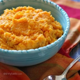 A savory slow cooker garlic mashed sweet potatoes recipe that's the perfect addition to your turkey dinner – let your slow cooker help you out in the kitchen this Thanksgiving!