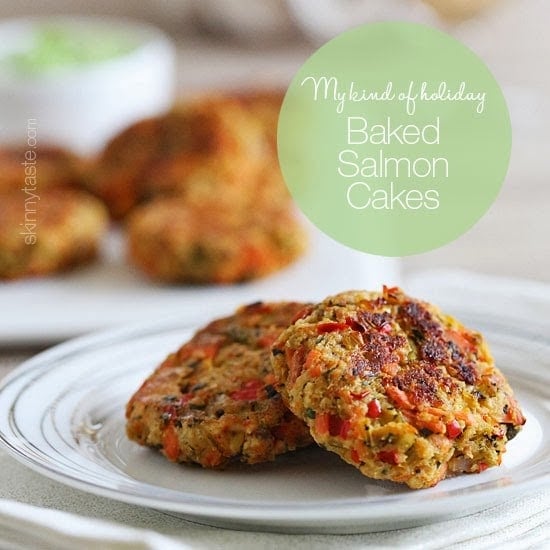 These baked wild salmon cakes are light, healthy and a perfect holiday appetizer! Made with bell peppers, capers, breadcrumbs, we love serving them with a zesty avocado dressing!