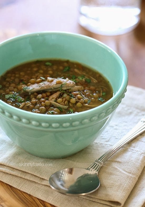 This delicious, hearty chicken and lentil soup made withcilantro, cumin and spices is perfect for warming your belly on those cold winter nights. What's more, it's easy to make, economical and very satisfying.