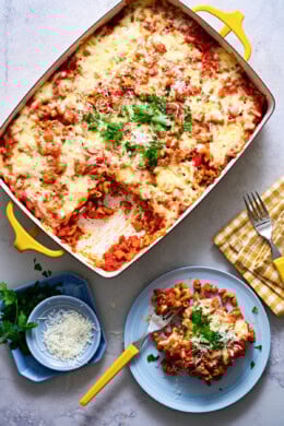 Macaroni Casserole with a plate