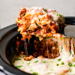 Slow Cooker Lasagna with a cheese pull