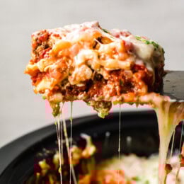 Slow Cooker Lasagna with a cheese pull