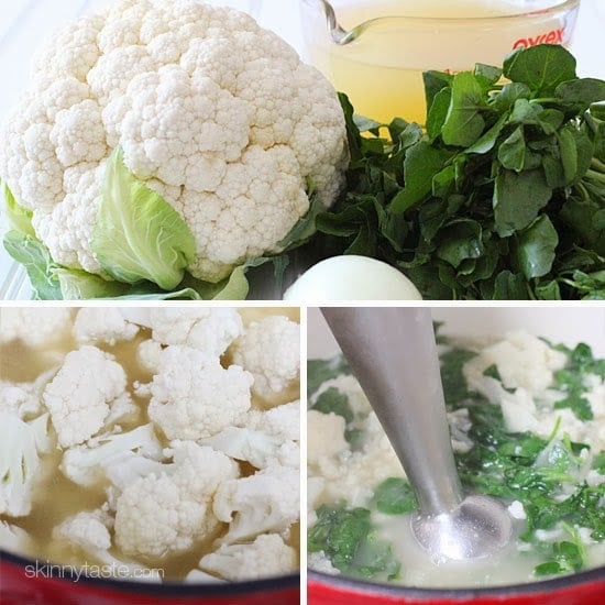Cold winter nights call for hot soup. This cauliflower watercress soup is healthy and light, with a perfect creamy texture from the cauliflower.