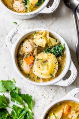 This turkey meatball spinach tortellini soup is an easy, kid-friendly soup and a great way to warm up on a cold winter night. One large bowl is under 300 calories and is very satisfying.